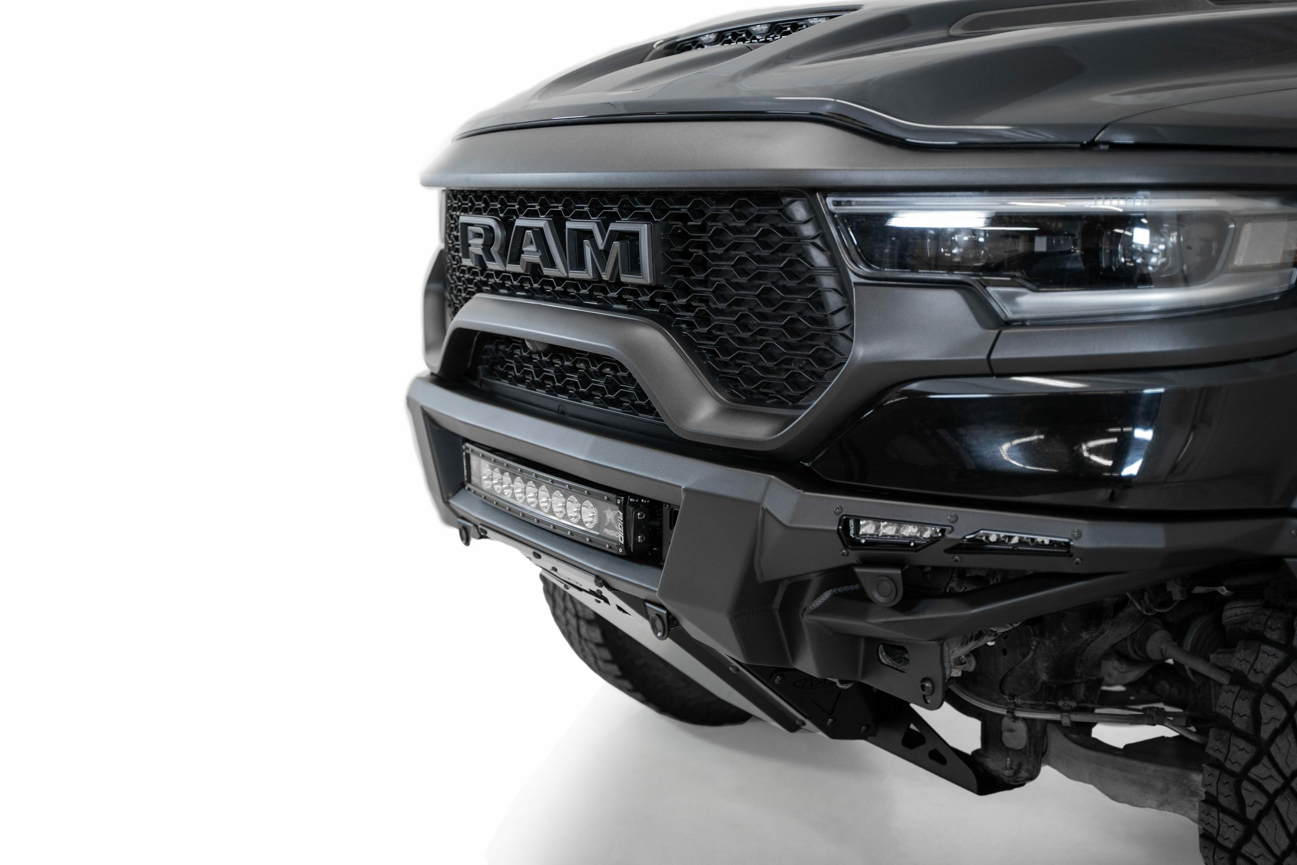 Addictive Desert Designs Ram TRX 2021 - Up Phantom Front Bumper With Mounts For Universal 20" RDS And Mounts For Universal 10" Single Row Light In Sides In Hammer Black With Satin Black Panels - F620263200103