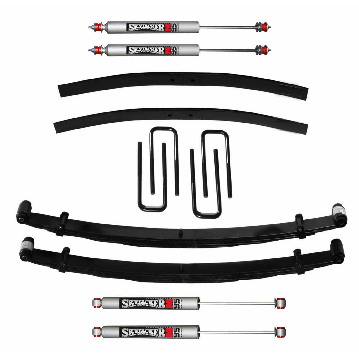 Skyjacker Suspension Lift Kit w/Shock M95 Performance Shocks 4 Inch Lift Incl. Front Leaf Springs Front U Bolt Kit PN F7240 Spring Bushing Kit Rear Add-A-Leafs 73-78 Ford F-250 - F740K-M