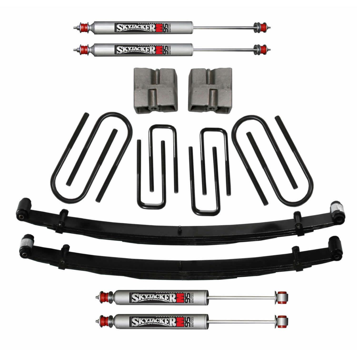 Skyjacker Suspension Lift Kit w/Shock M95 Performance Shocks 4 Inch Lift 77-79 Ford F-250 Incl. Front Leaf Springs Front/Rear U Bolt Kits Spring Bushing Kit Rear Block - F749K-M