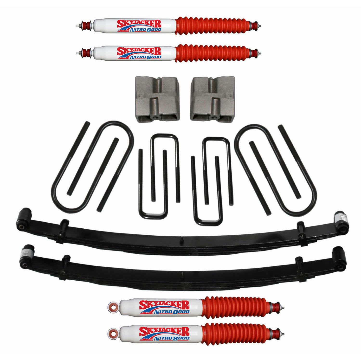 Skyjacker Suspension Lift Kit w/Shock 4 Inch Lift 77-79 Ford F-250 Incl. Front Leaf Springs Front/Rear U Bolt Kits Spring Bushing Kit Rear Block - F749K-N