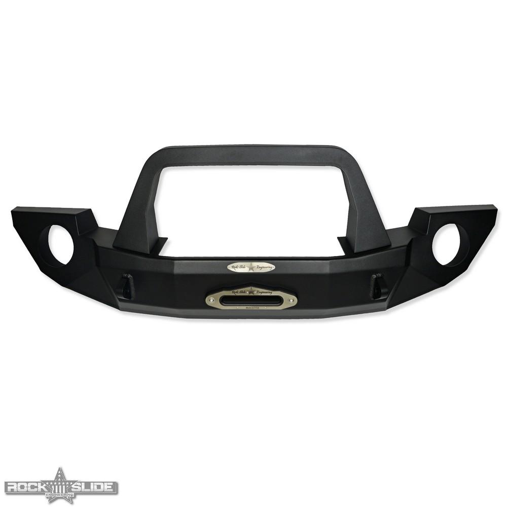 Rock Slide Engineering Jeep JK Full Front Bumper For 07-18 Wrangler JK With Winch Plate Bull Bar Black Powdercoated Rigid Series (2007-2018 Wrangler, Wrangler JK) - FB-F-100-JK