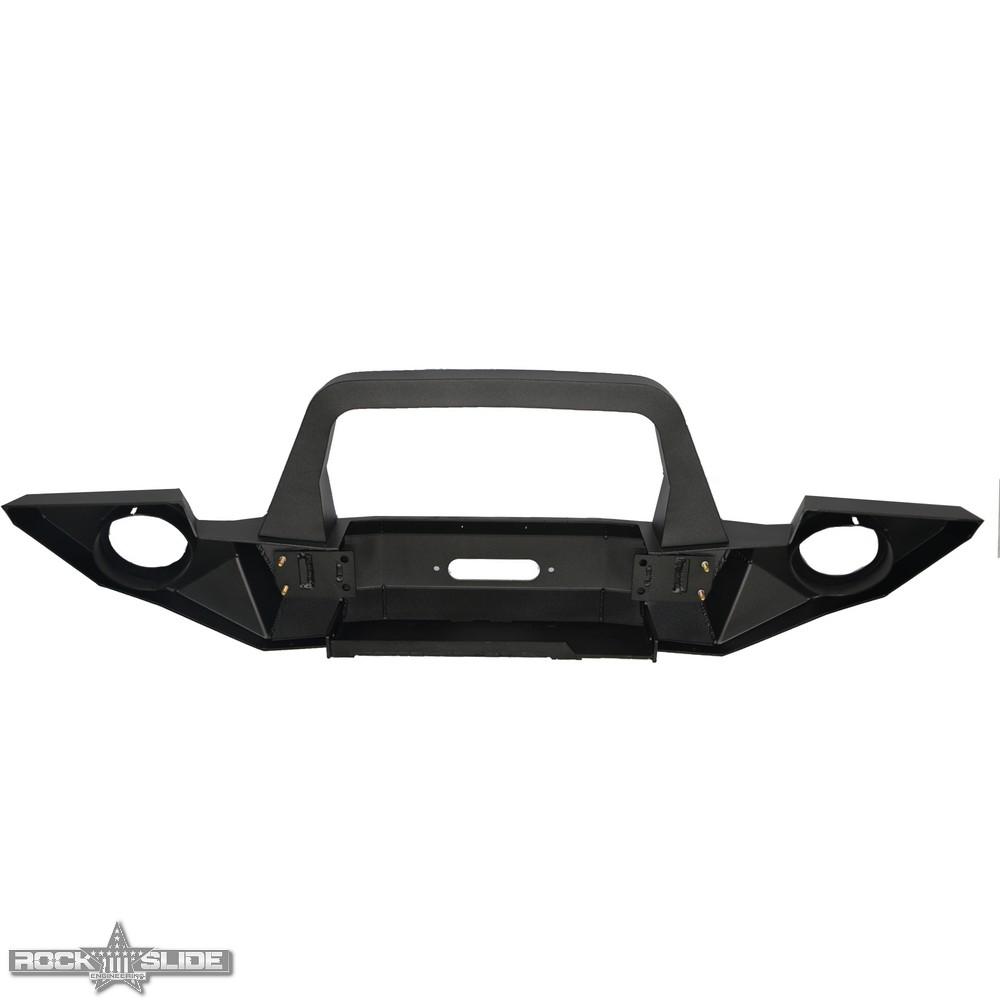 Rock Slide Engineering Jeep JK Full Front Bumper For 07-18 Wrangler JK With Winch Plate Bull Bar Black Powdercoated Rigid Series (2007-2018 Wrangler, Wrangler JK) - FB-F-100-JK