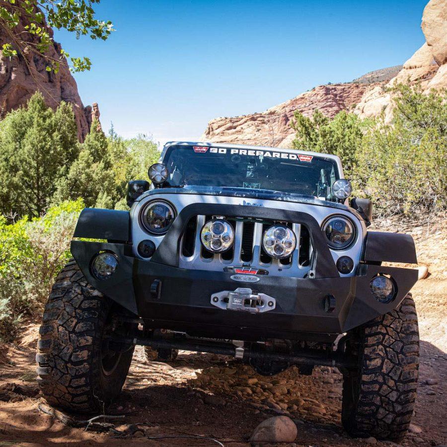 Rock Slide Engineering Jeep JK Full Front Bumper For 07-18 Wrangler JK With Winch Plate Bull Bar Black Powdercoated Rigid Series (2007-2018 Wrangler, Wrangler JK) - FB-F-100-JK