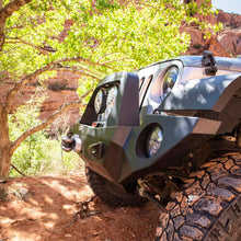 Rock Slide Engineering Jeep JK Full Front Bumper For 07-18 Wrangler JK With Winch Plate Bull Bar Black Powdercoated Rigid Series (2007-2018 Wrangler, Wrangler JK) - FB-F-100-JK