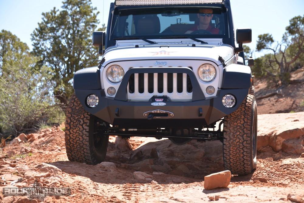 Rock Slide Engineering Jeep JK Full Front Bumper For 07-18 Wrangler JK With Winch Plate Bull Bar Black Powdercoated Rigid Series (2007-2018 Wrangler, Wrangler JK) - FB-F-100-JK