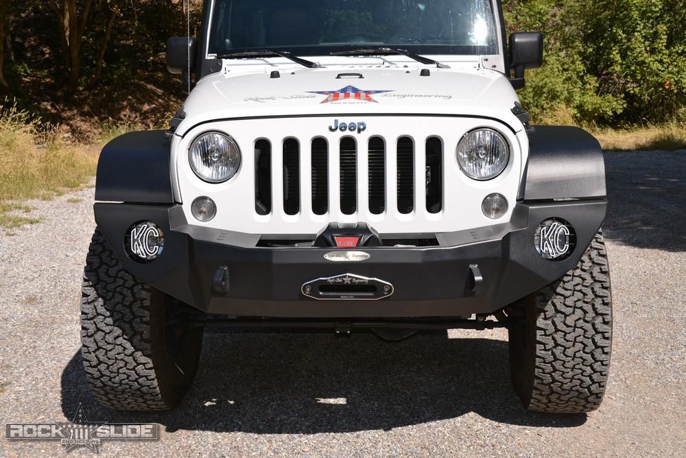 Rock Slide Engineering Jeep JK Full Front Bumper For 07-18 Wrangler JK With Winch Plate No Bull Bar Black Powdercoated Rigid Series (2007-2018 Wrangler, Wrangler JK) - FB-F-101-JK