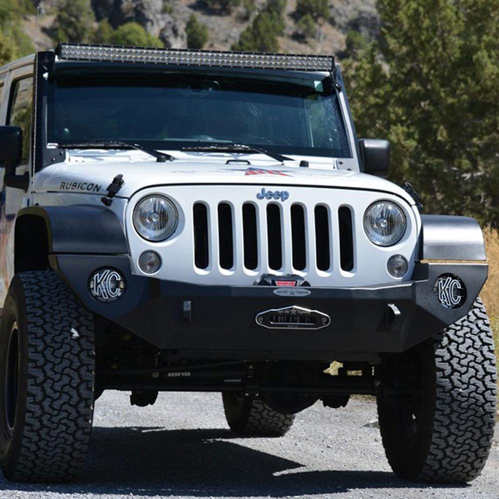 Rock Slide Engineering Jeep JK Full Front Bumper For 07-18 Wrangler JK With Winch Plate No Bull Bar Black Powdercoated Rigid Series (2007-2018 Wrangler, Wrangler JK) - FB-F-101-JK