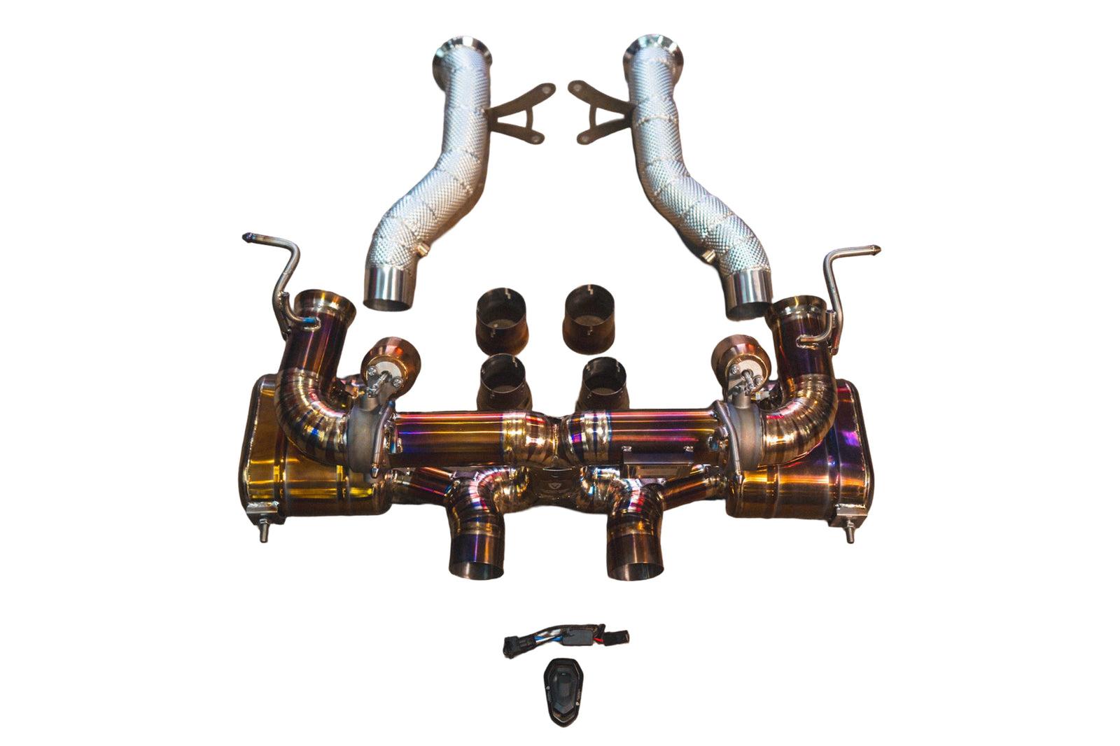 Valvetronic Designs 2009-2015 Ferrari 458 Italia 4.5L Full Exhaust System, Grade 5 Titanium Bespoke Valvetronic OEM Style Tips - FER.458.VSES.FF.TI