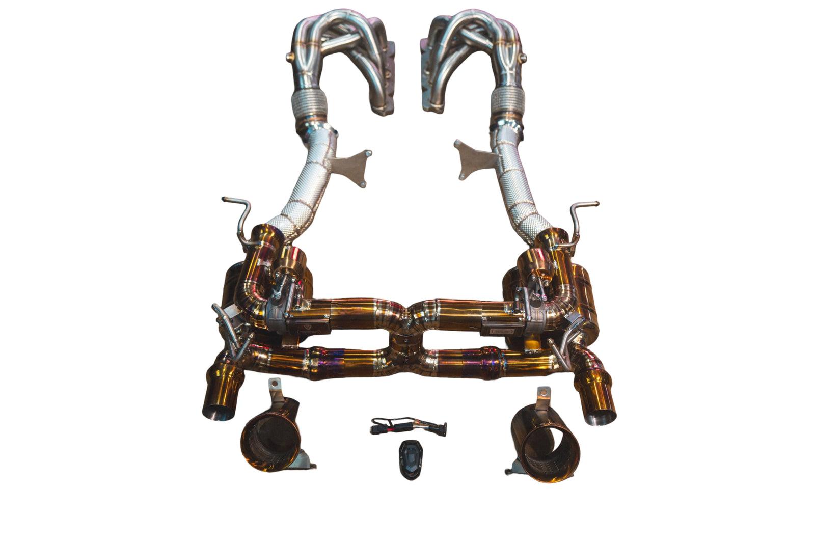 Valvetronic Designs 2013-2015 Ferrari 458 Speciale 4.5L Full Exhaust System With 200 Cell Free Flow Pipes, Grade 5 Titanium Bespoke OEM Style Valvetronic Tips - FER.458S.VSES.2CC.TI