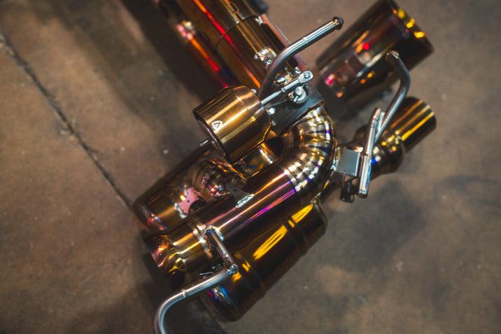 Valvetronic Designs 2013-2015 Ferrari 458 Speciale 4.5L Full Exhaust System With Free Flow Headers, Grade 5 Titanium Bespoke OEM Style Valvetronic Tips - FER.458S.VSES.FFH.TI