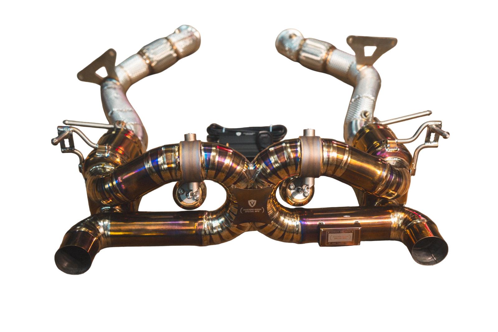 Valvetronic Designs 15-19 Ferrari 488 GTB,Spider 3.9L Full Exhaust System, Grade 5 Titanium Bespoke OEM Style Valvetronic Tips - FER.488.VSES.FF.TI
