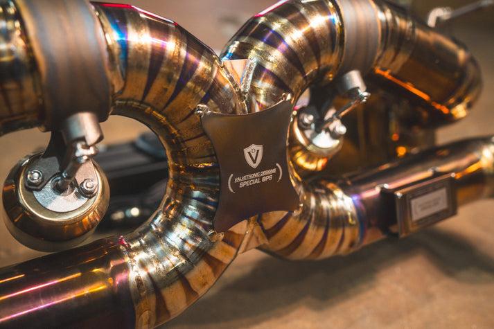 Valvetronic Designs 15-19 Ferrari 488 GTB,Spider 3.9L Full Exhaust System, Grade 5 Titanium Bespoke OEM Style Valvetronic Tips - FER.488.VSES.FF.TI