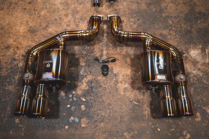 Valvetronic Designs 2006-2012 Ferrari 599 GTB Fiorano, 6.0L Full Exhaust System With Free Flow Headers, Grade 5 Titanium Titanium Bespoke OEM Style Valvetronic Tips - FER.599.VSES.FFH.TI