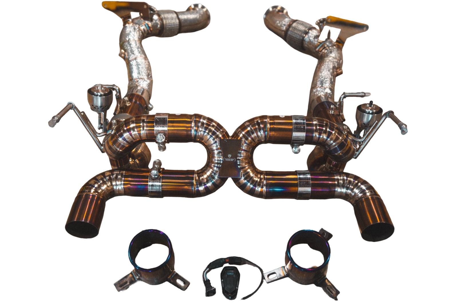 Valvetronic Designs 2019-2023 Ferrari F8 Tributo,Spider Full Exhaust System, Grade 5 Titanium Titanium Bespoke OEM Style Valvetronic Tips - FER.F8.VSES.FF.TI