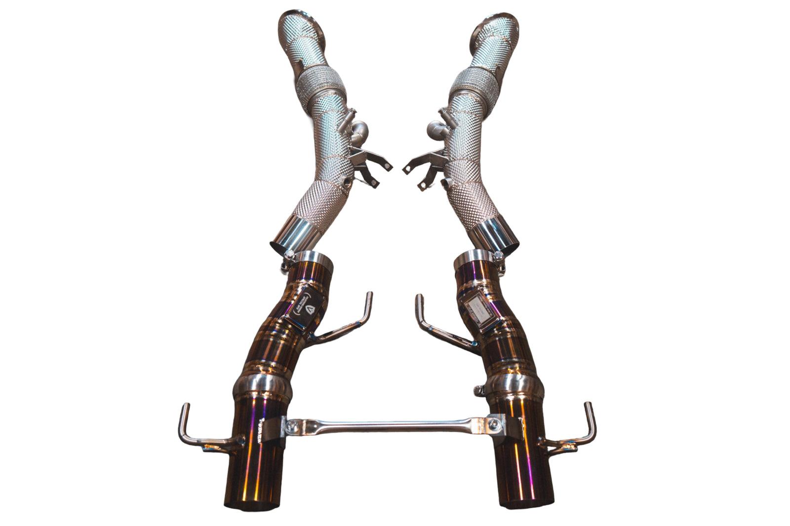 Valvetronic Designs 2019-2025 Ferrari SF90 Stradale 3.9L Full Exhaust System, Grade 5 Titanium Reuses OEM Style Tips - FER.SF90.F1.VSES.FF.TI