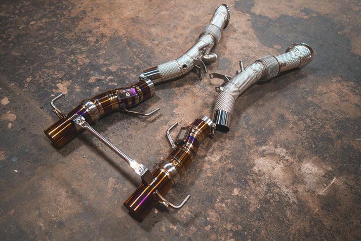 Valvetronic Designs 2019-2025 Ferrari SF90 Stradale 3.9L Full Exhaust System, Grade 5 Titanium Reuses OEM Style Tips - FER.SF90.F1.VSES.FF.TI