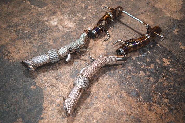 Valvetronic Designs 2019-2025 Ferrari SF90 Stradale 3.9L Full Exhaust System, Grade 5 Titanium Reuses OEM Style Tips - FER.SF90.F1.VSES.FF.TI