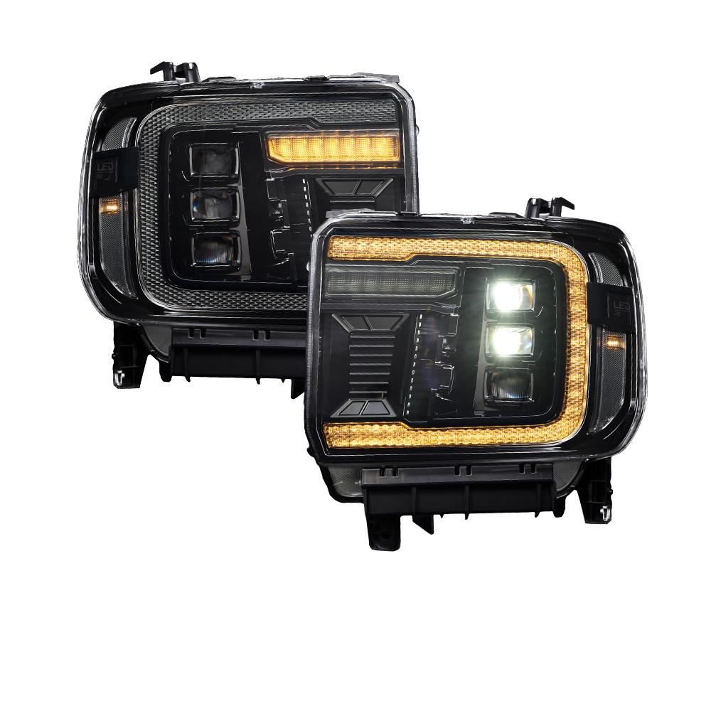 Form Lighting 2014-2018 GMC Sierra 1500 and 2015-2019 GMC Sierra 2500/3500 LED Projector Headlights, Amber DRL Pair - FL0023