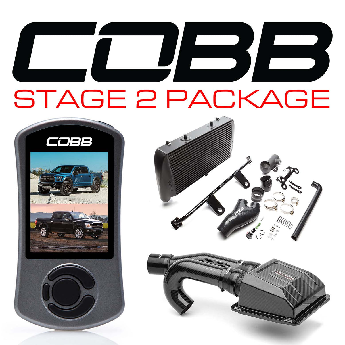 Cobb 17-20 Ford F-150 Raptor Stage 2 Redline Carbon Fiber Power Package - Black