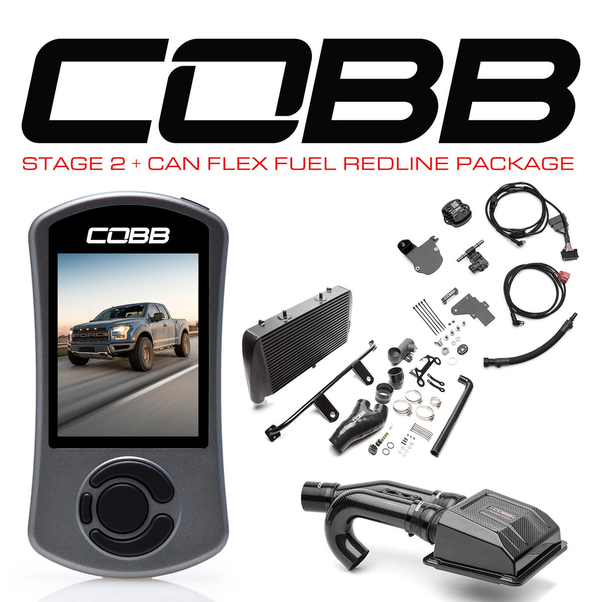 Cobb 17-20 Ford F-150 Ecoboost Raptor w/TCM Stage 2+ CAN Flex Fuel Redline CF Power Package - Black