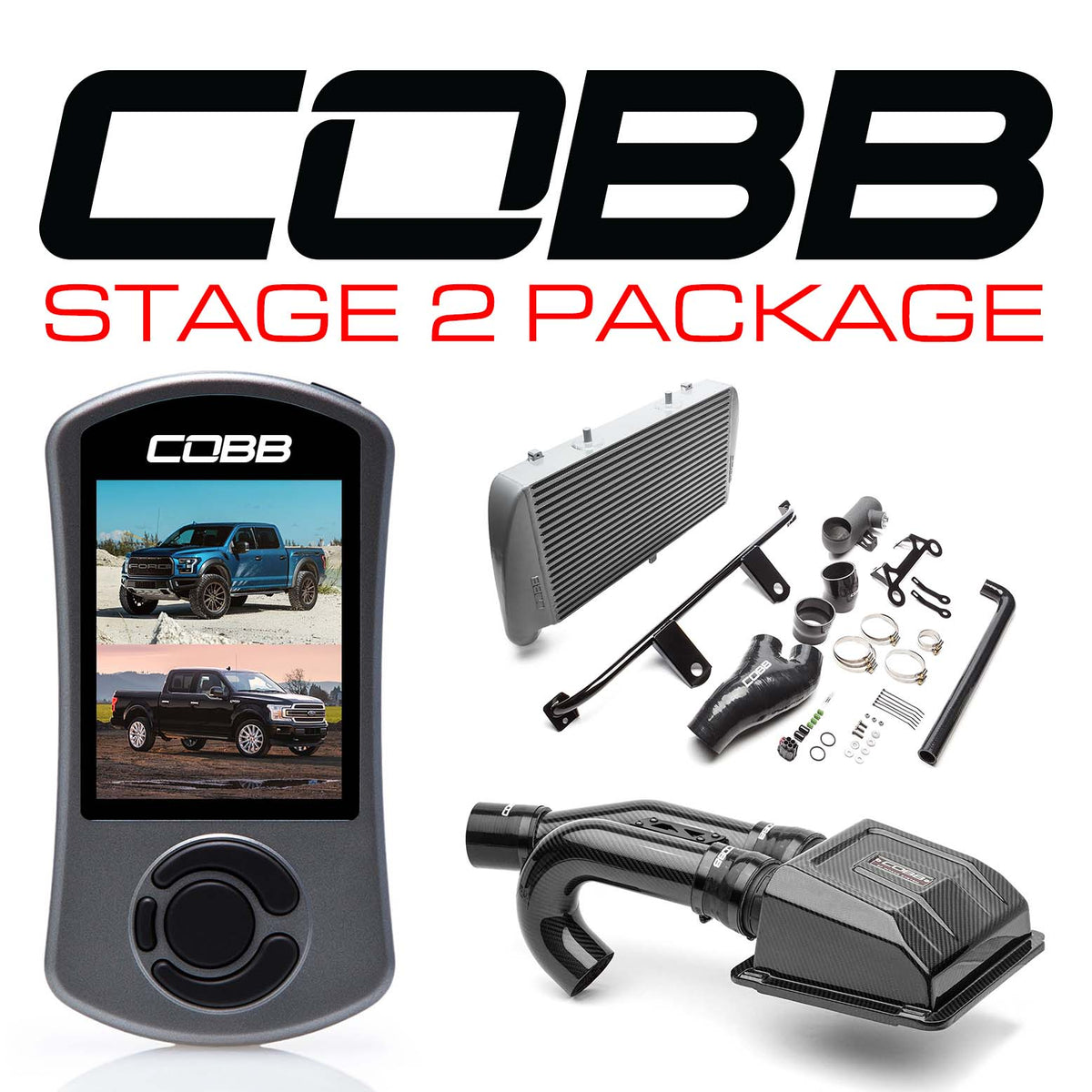 Cobb 17-20 Ford F-150 Raptor Stage 2 Redline Carbon Fiber Power Package - Silver