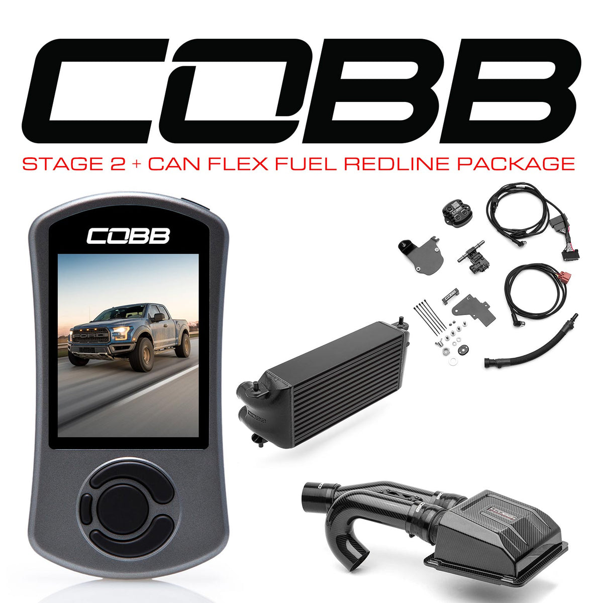 Cobb 17-20 Ford F-150 Ecoboost Raptor Stg2+ w/TCM CAN Flex Fuel Redline CF Pwr Pkg (OE Loc I/C) - BK