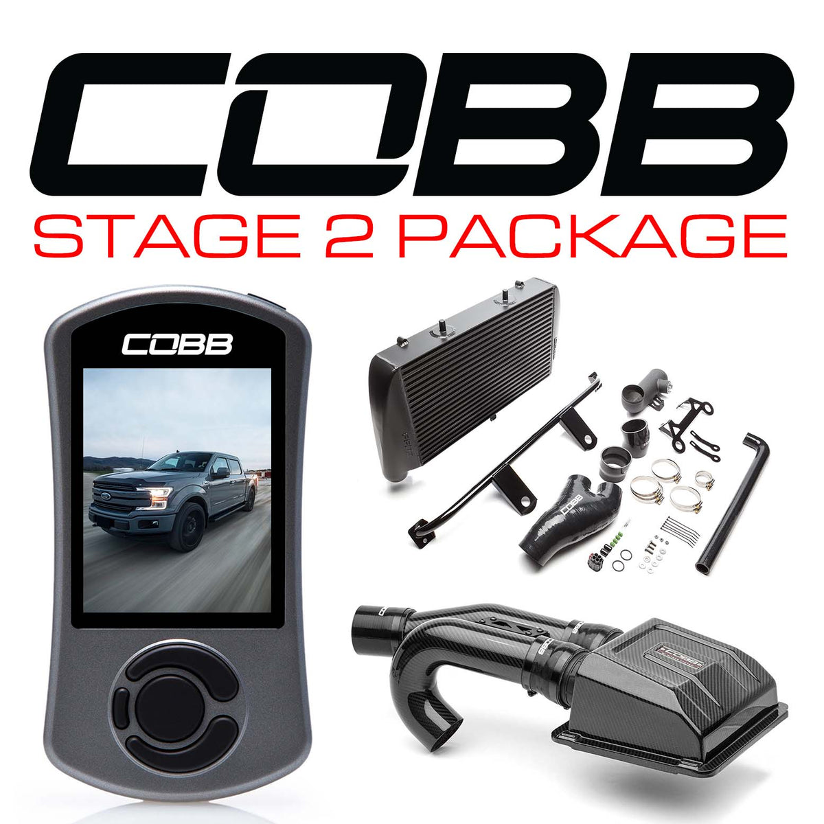 Cobb 17-19 Ford F-150 EcoBoost 3.5L Stage 2 Redline Carbon Fiber Power Package w/TCM - Black