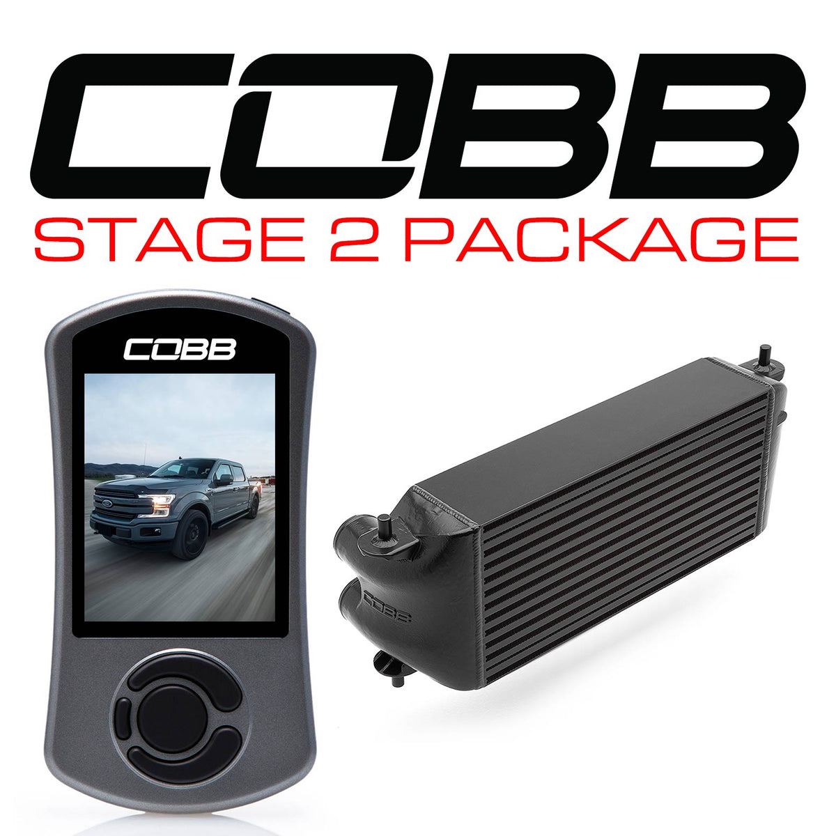 Cobb 17-19 Ford F-150 Ecoboost 3.5L w/TCM Stg 2 Pwr Pkg - Blk (Factory Loc. I/C + NO INTAKE)