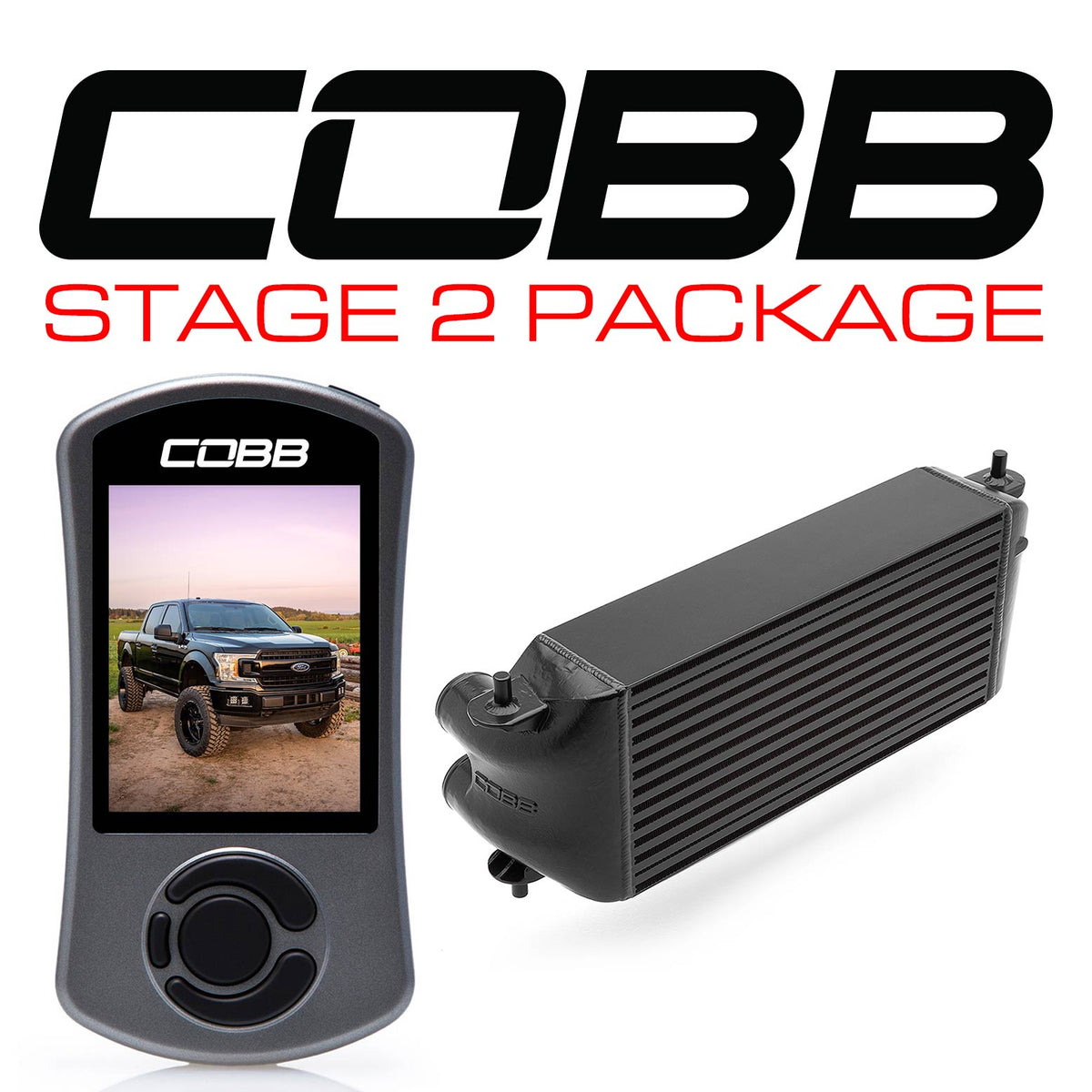 Cobb 2020 Ford F-150 Ecoboost 3.5L Stage 2 Power Package - Black (Factory Loc. I/C + NO INTAKE)