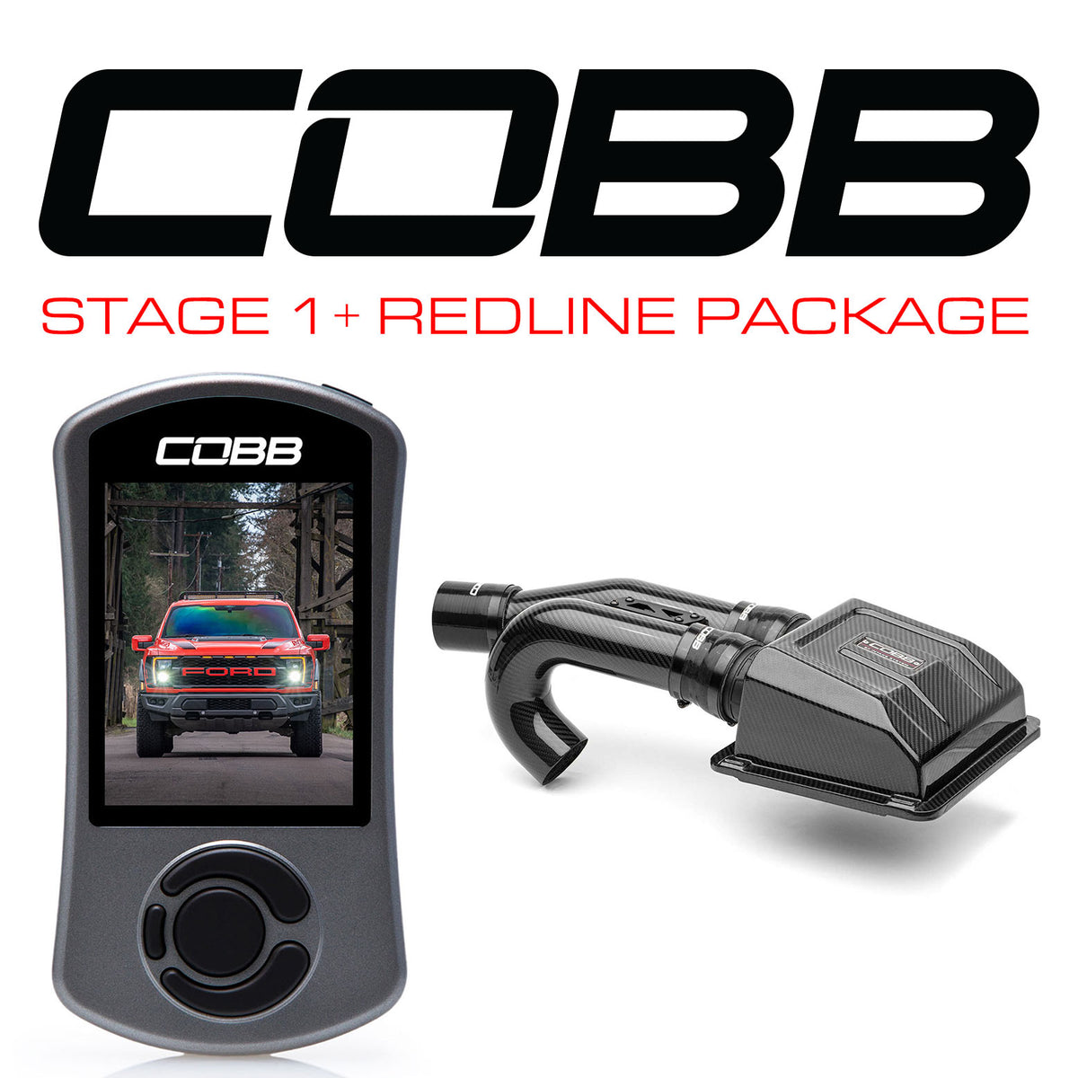 Cobb 21-22 Ford F-150 RaptorStage 1+ Redline Carbon Fiber Power Package