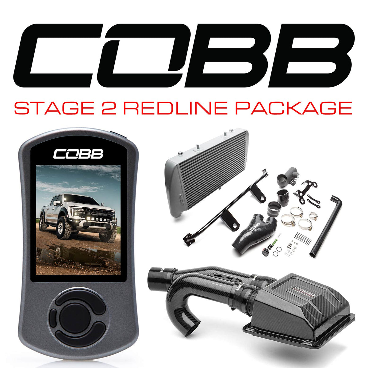 COBB 24-25 Ford Raptor Stage 2 Redline Carbon Fiber Power Pkg - Silver
