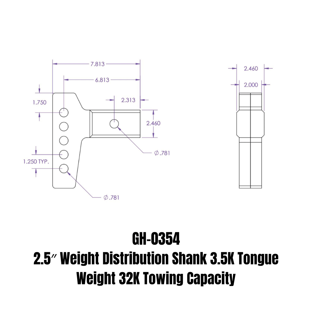 Gen-Y Hitch GH-0354 2.5" Weight Distribution Shank 3.5K TW 32K Towing - GH-0354