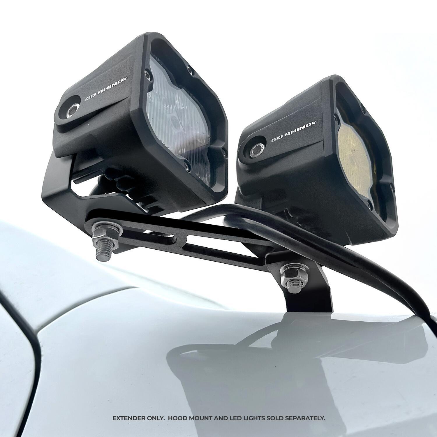Go Rhino Xe Hood Hinge Cube Light Mounts-Dogbone Bracket -Fits 2X2 Or 3X3 Led Light Cubes (2010-2025 Chevrolet, Ford, GMC, Hyundai, Lexus, Mercedes-Benz, Nissan, Ram, Subaru, Toyota Fitment) - 732400T