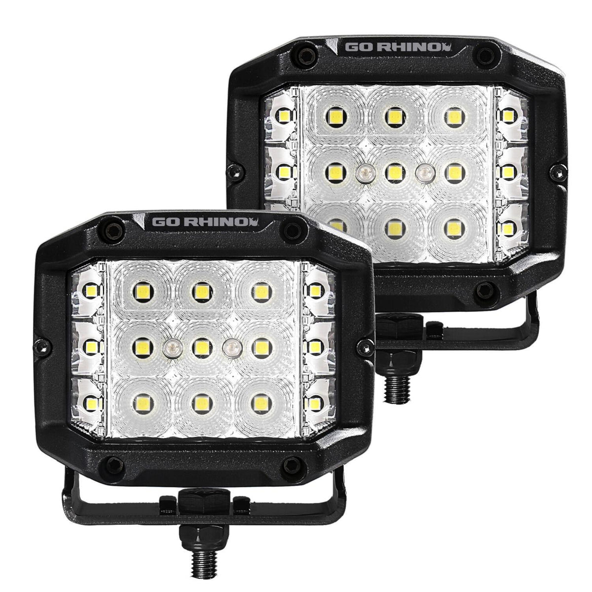 Go Rhino Bright Series - Sideline 4X3 Led Flood Lights, Pair - 750300323FCS