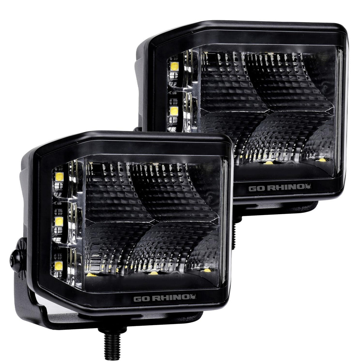 Go Rhino Blackout Series - Sideline 4X3 Led Cube Flood Lights, Pair - 750700321FCS