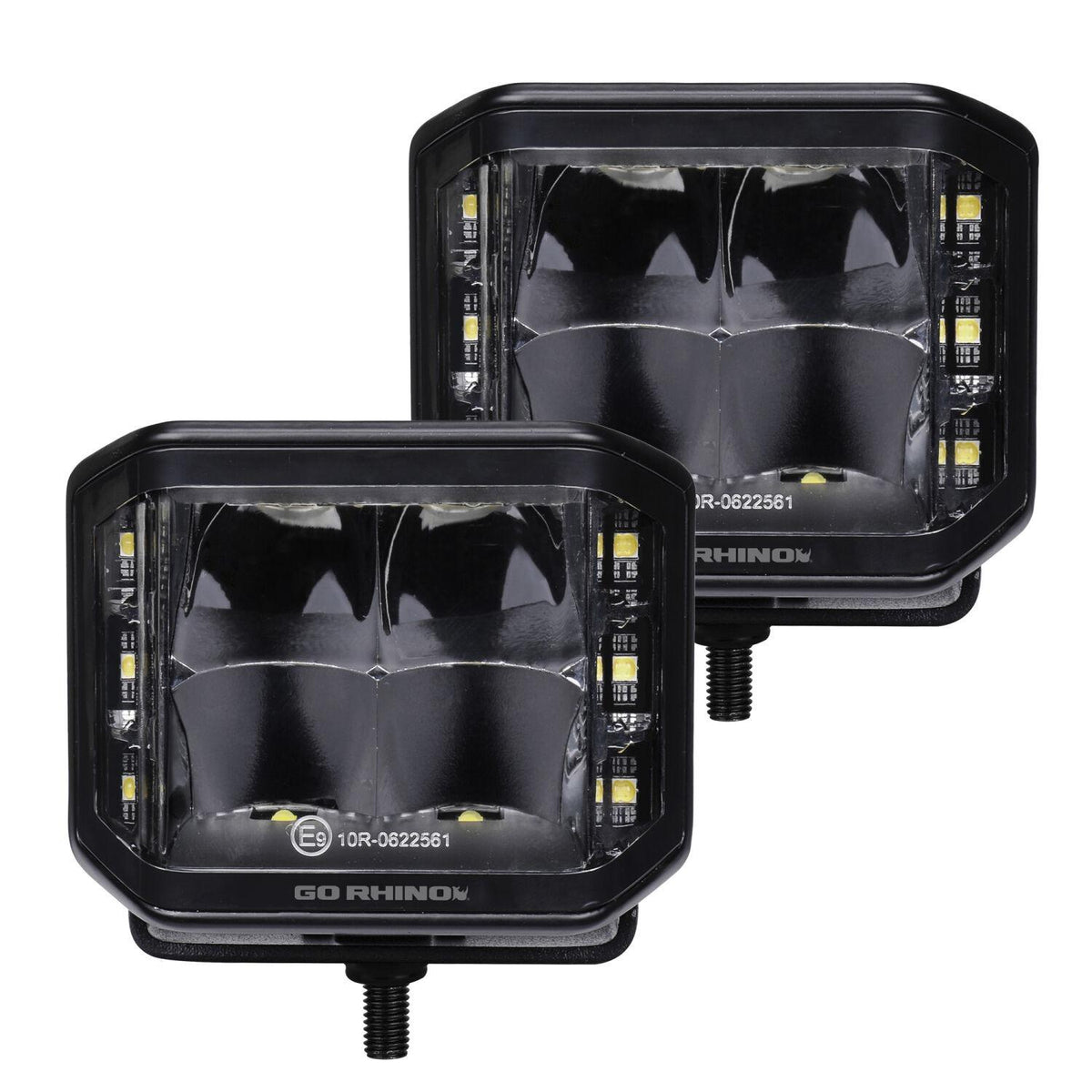 Go Rhino Blackout Series - Sideline 4X3 Led Cube Spot Lights, Pair - 750700321SCS