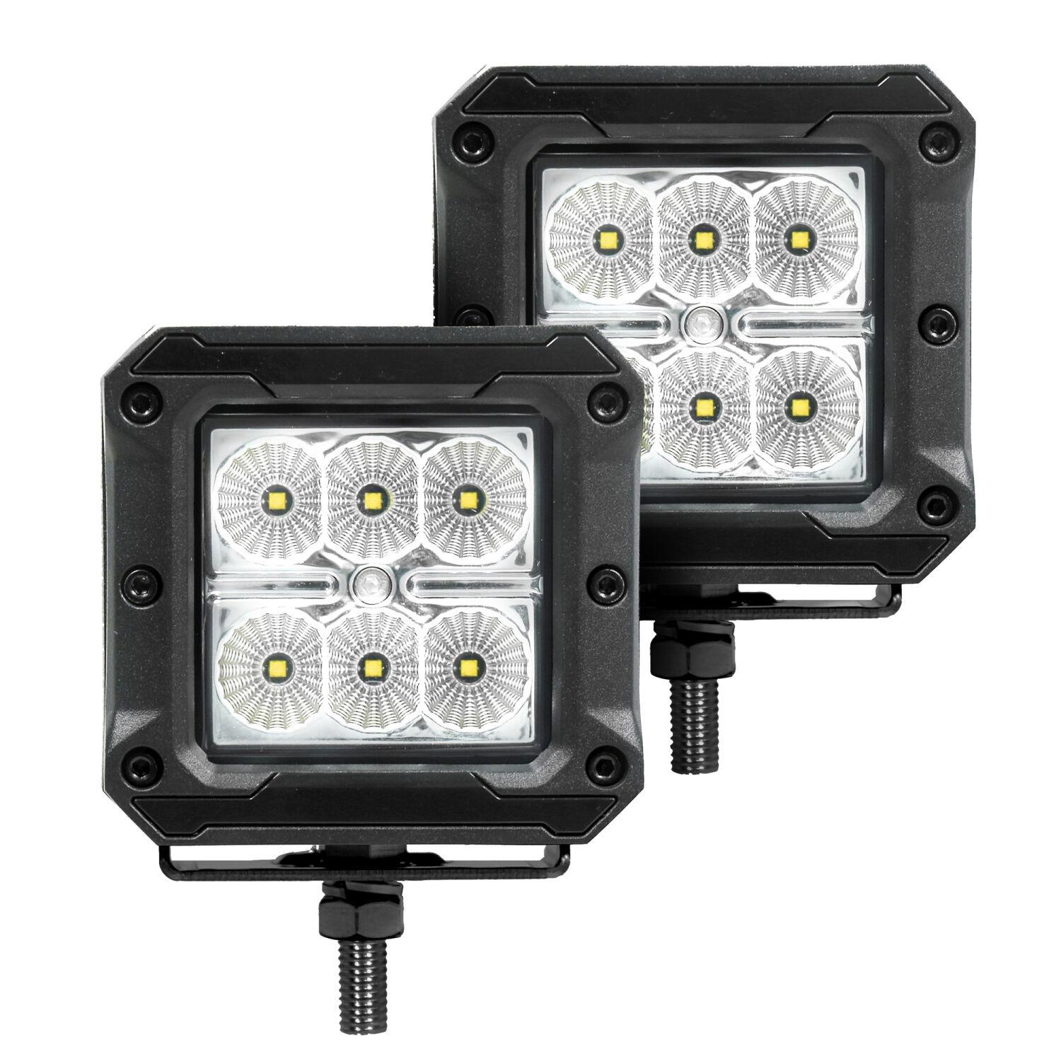 Go Rhino Bright Series - 3X3 Cube Led Flood Lights, Pair - 751803023FCS
