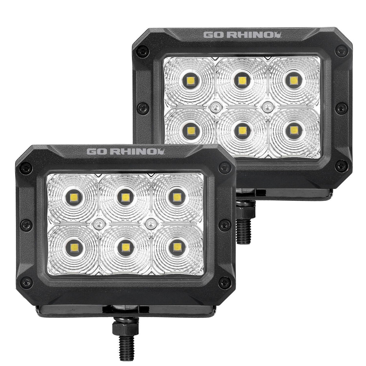 Go Rhino Bright Series - 4X3 Rectangular Led Flood Lights, Pair - 753003023FBS