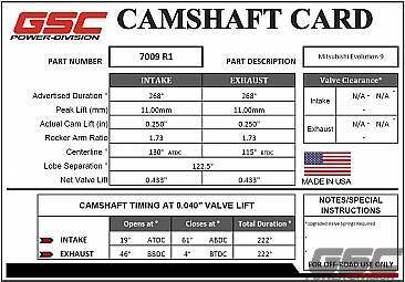 GSC Power-Division Designed for Road Race Street Hydraulic Lifter Camshaft (4G63T Evo 9 Mivec) - gsc7009R1