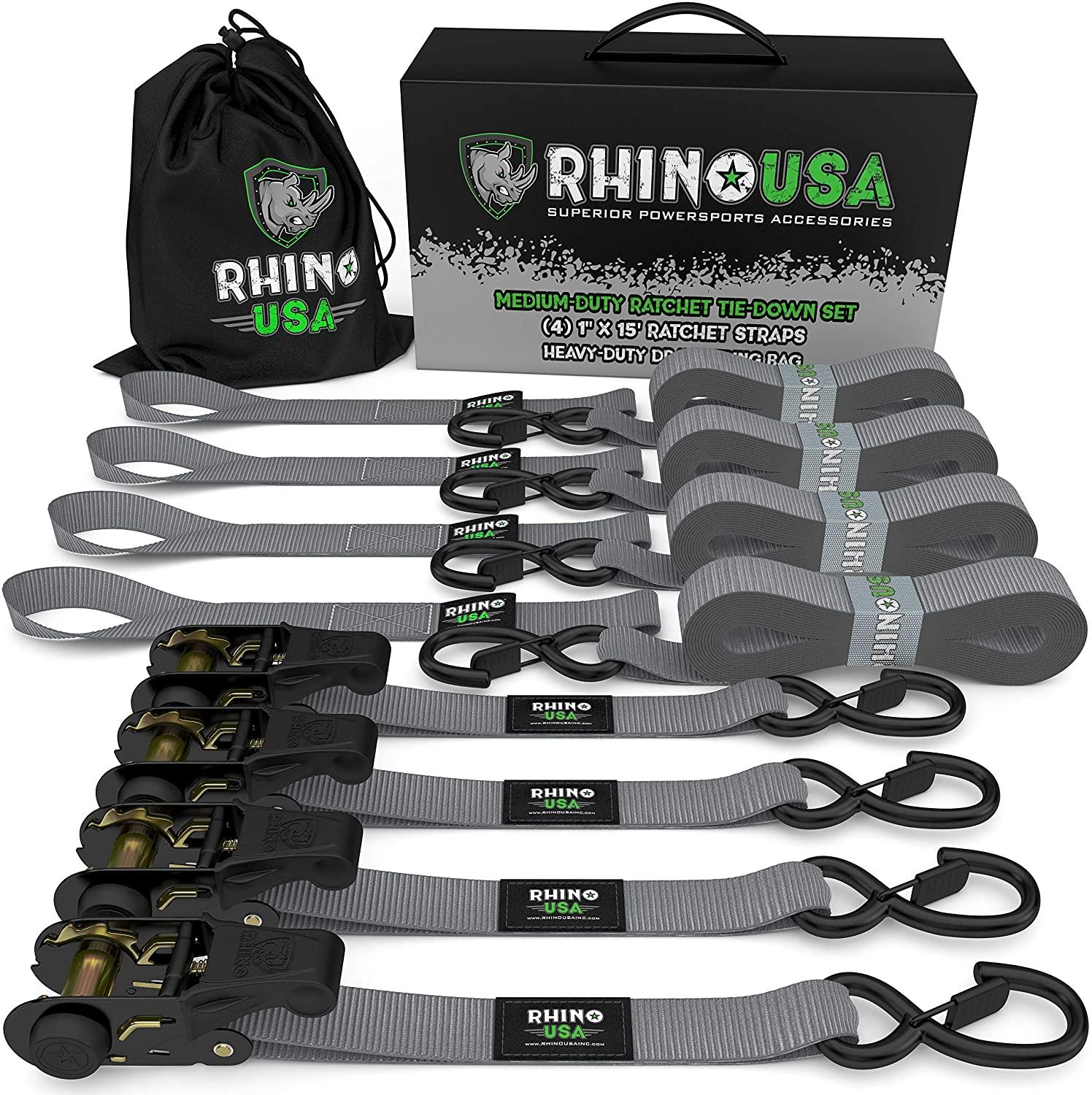 Rhino USA Rhino Usa Medium Duty Ratchet Strap Tie-Down 4-Pack (Gray) - RCHT-4PACK-GRY