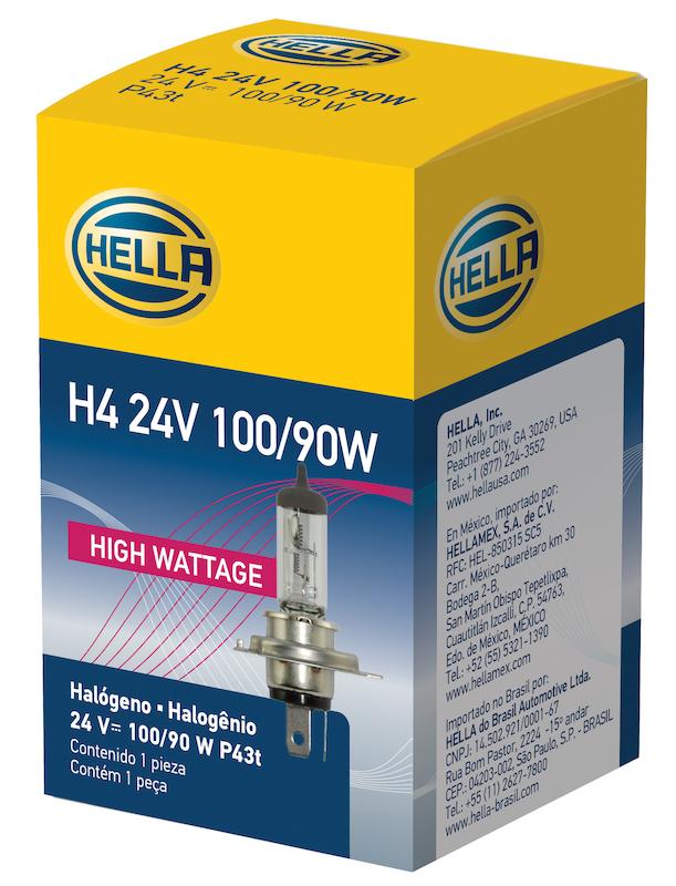 Hella H4 24V 100/90W High Wattage Series Halogen Light Bulb - H4 24V 100/90W