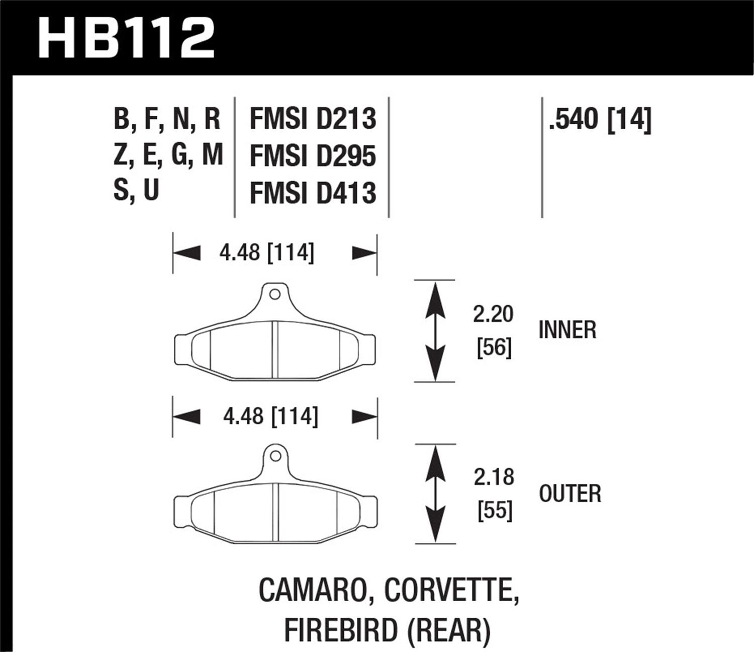 Hawk Street Brake Pads (1985-1996 Corvette,1988-1997 Camaro,1988-1997 Firebird) - HB112N.540