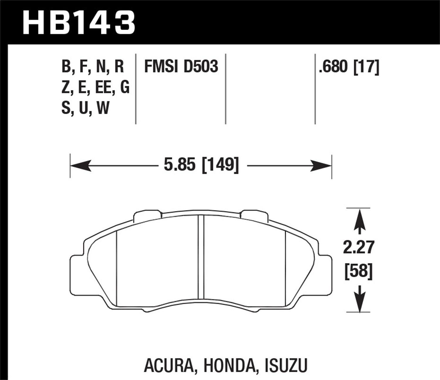 Hawk Motorsports Brake Pads - HB143S.680