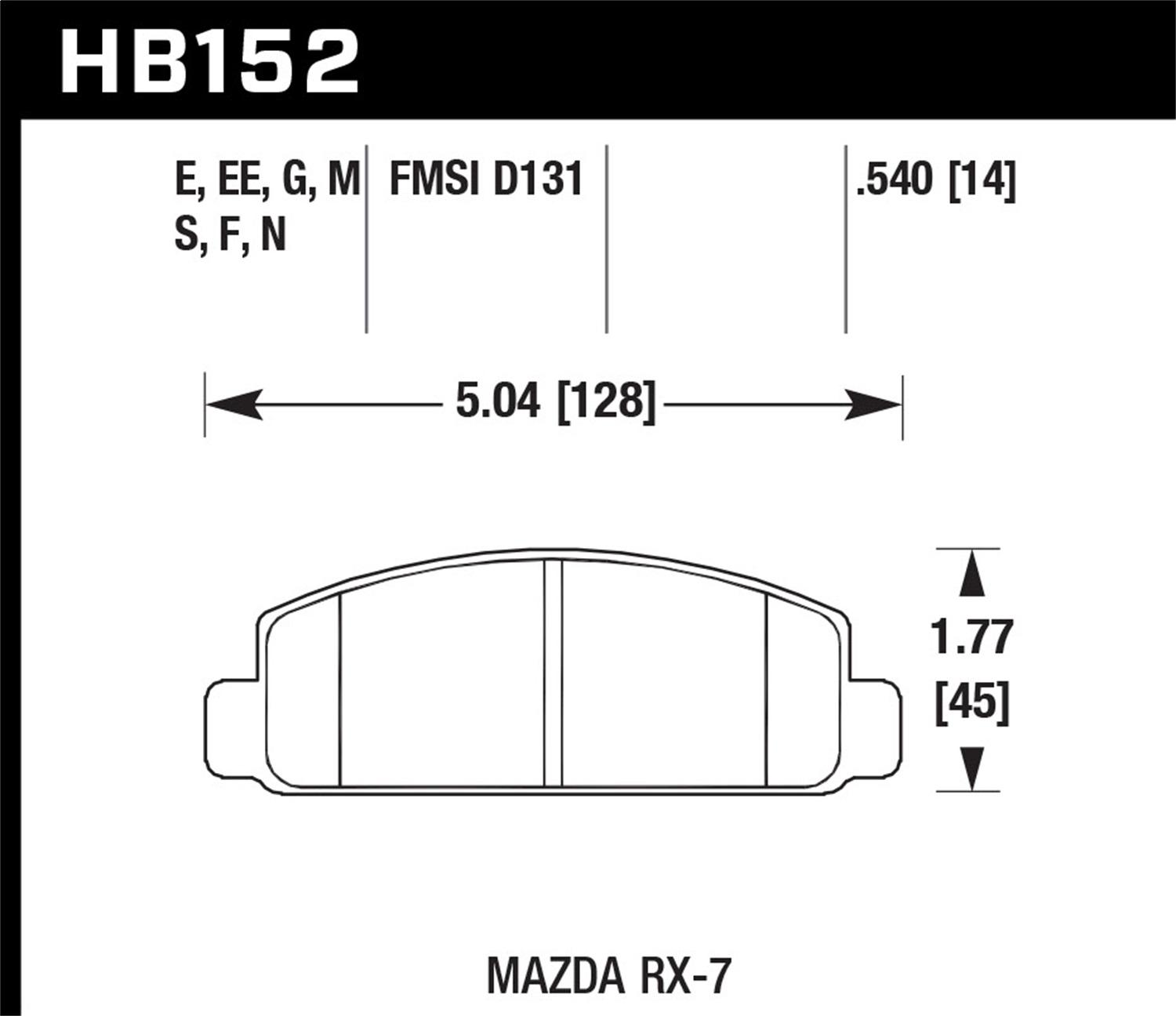Hawk Street Brake Pads (1976-1978 Cosmo,1984-1991 RX-7) - HB152F.540