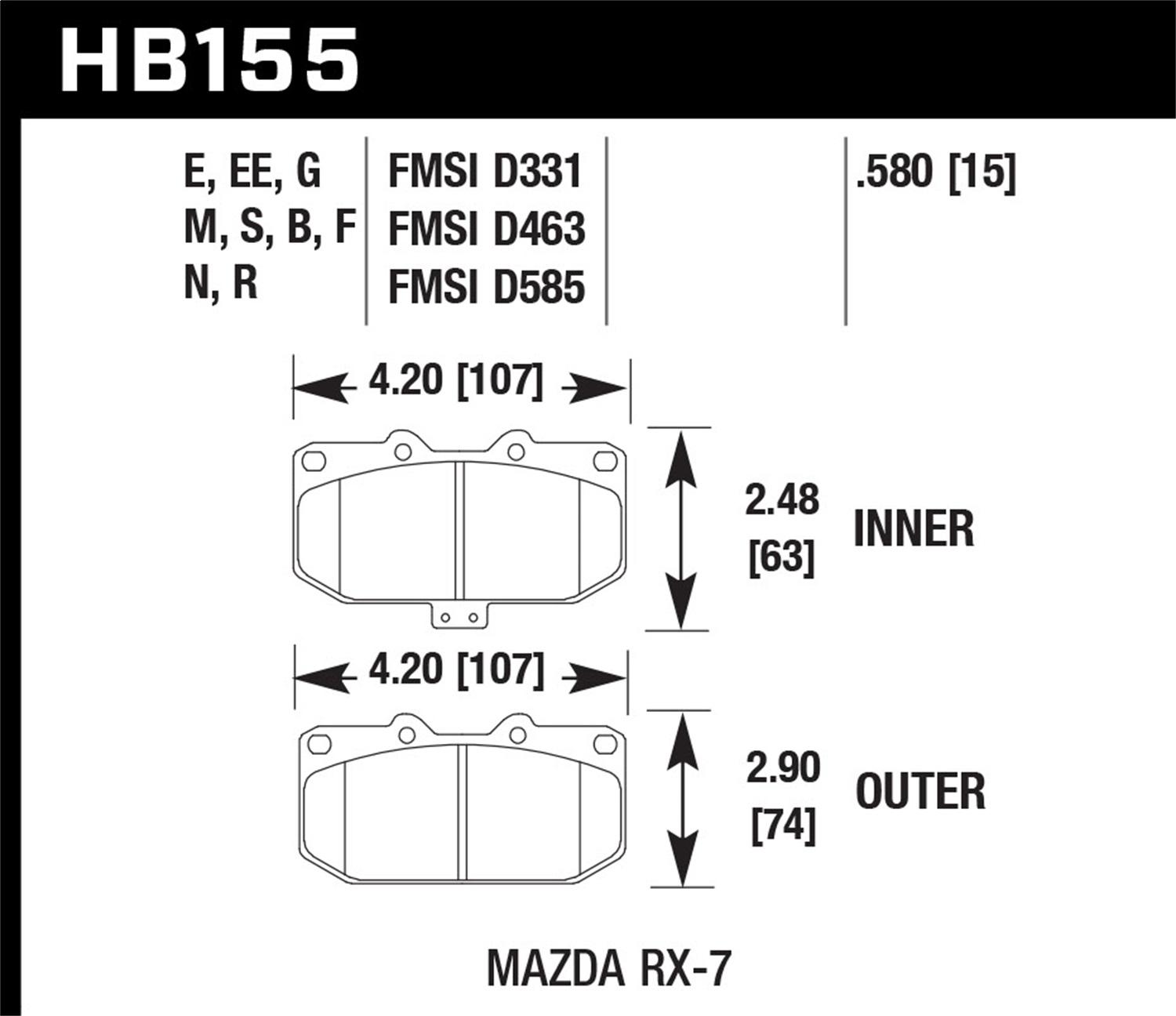 Hawk Motorsports Brake Pads (1986-1995 RX-7) - HB155M.580