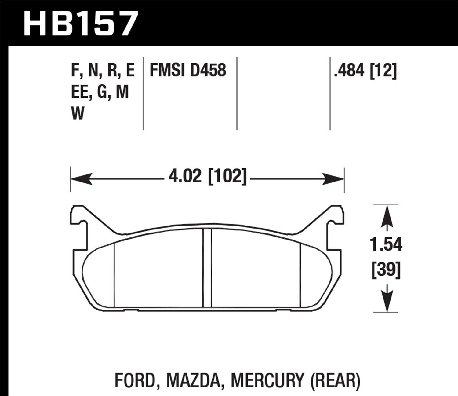 Hawk Motorsports Brake Pads (1991-1996 Tracer,1990-1994 Protege,1991-1996 Escort,1990-1993 Miata) - HB157E.484