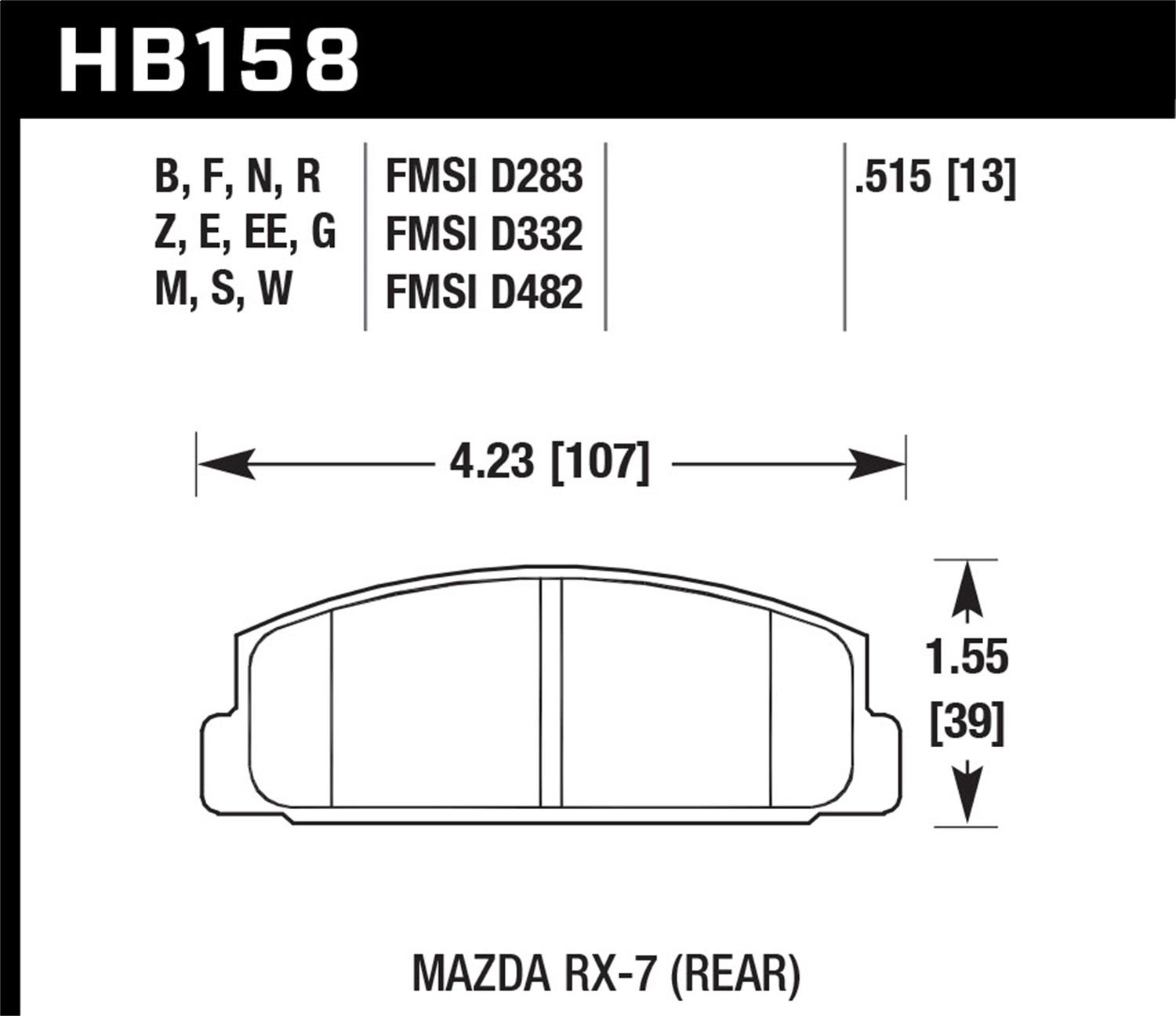 Hawk Street Brake Pads (1984-1995 RX-7,2003-2003 Protege,2003-2005 6) - HB158B.515