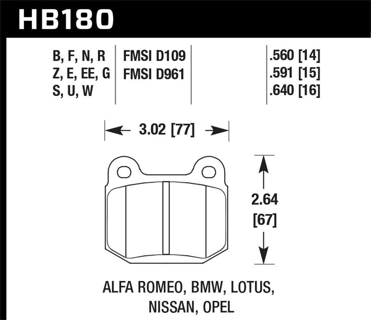 Hawk Street Brake Pads (2006-2009 350Z,2004-2014 Impreza,2015-2015 WRX STI,2003-2004 G35) - HB180F.640