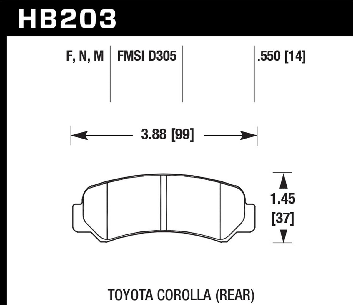 Hawk Street Brake Pads (1985-1987 Corolla) - HB203N.550