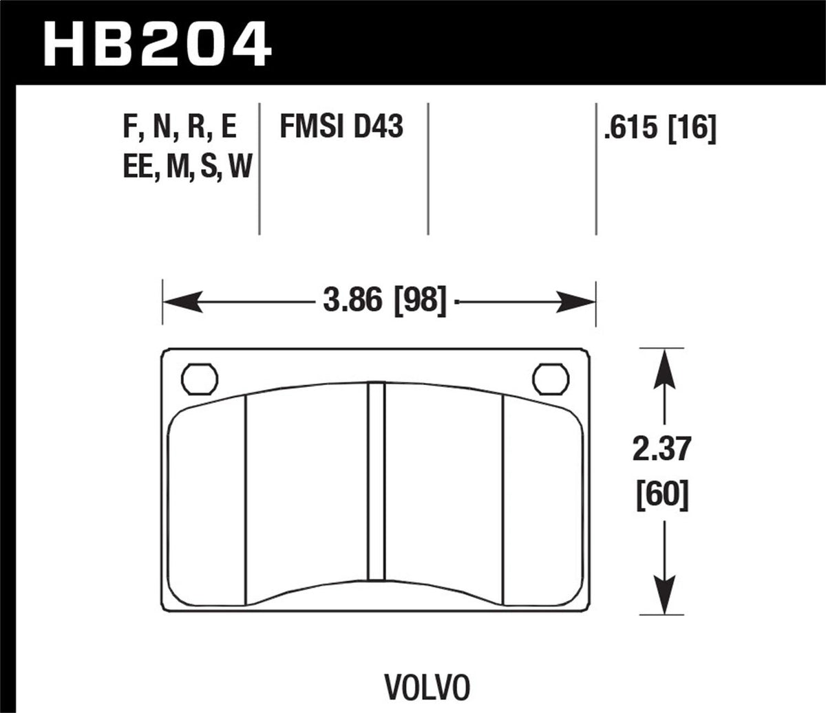 Hawk Motorsports Brake Pads - HB204W.615